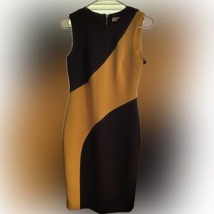 Calvin Klein fitted black and yellow dress. Size 2 NWT. 93% Polyester 7% Spandex
